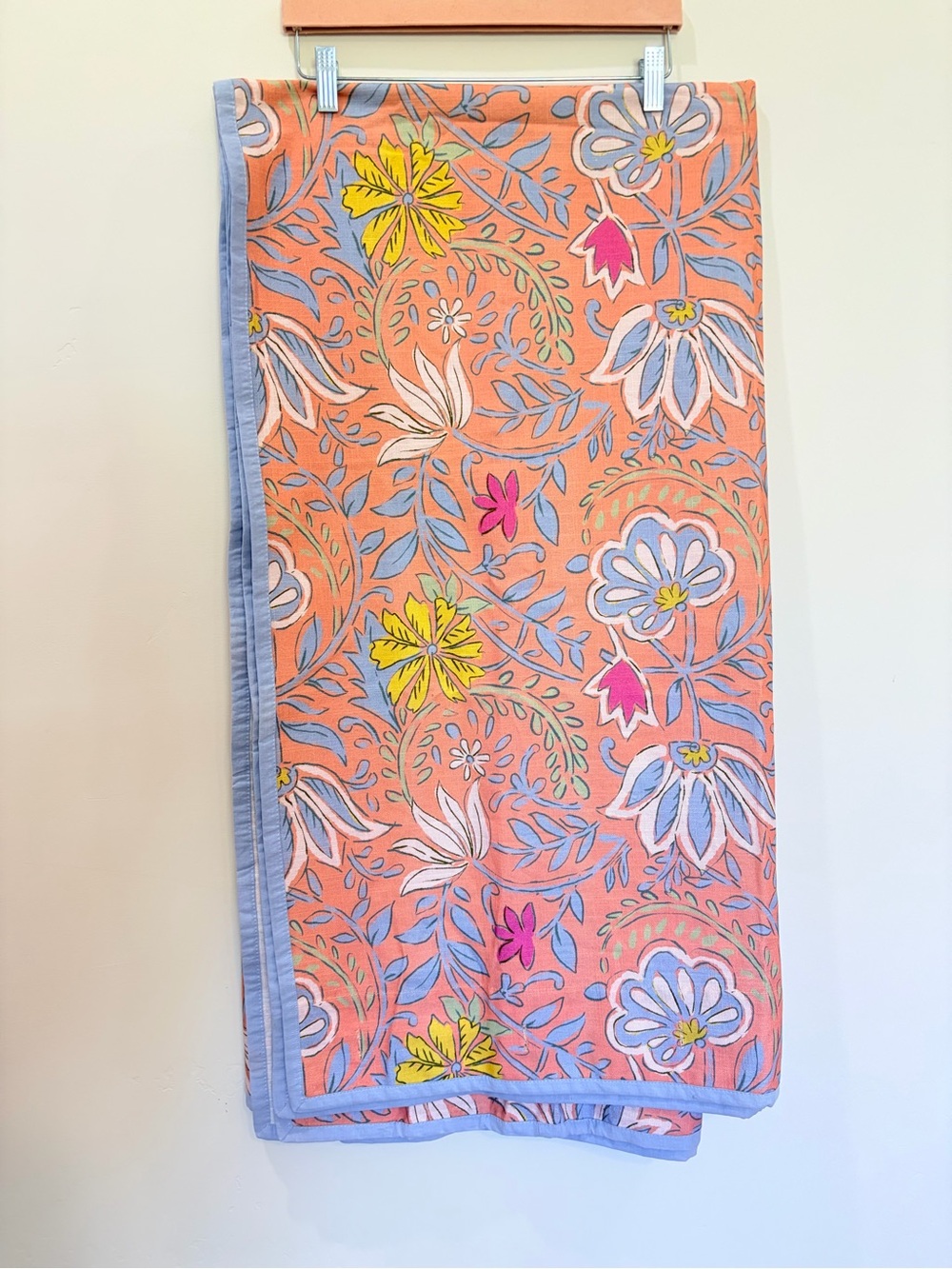 Anthropologie Shower Curtain Floral Light Blue and Coral, NWOT, 72x72in - Picture 1 of 7